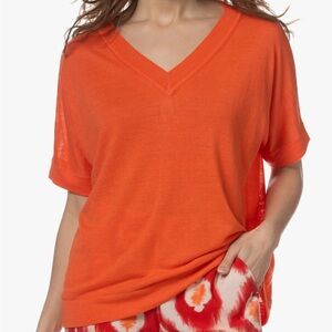 Cyrus Vibrant Orange V-Neck Women's Top